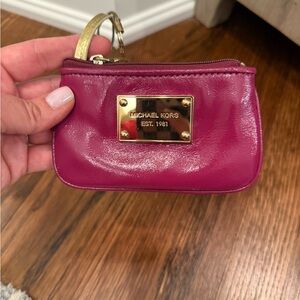 Michael Kors Magenta Leather Key Pouch with Gold Plaque